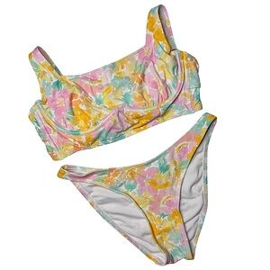 wild fable Pastel Floral Bikini Set - Pink, Yellow, Mint, M Top S Bottom